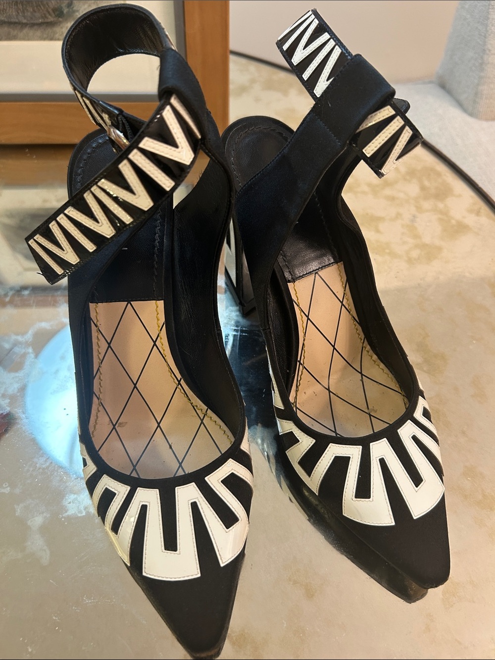 Louis Vuitton Geometric Pointed-Toe Slingback Heels 38.5